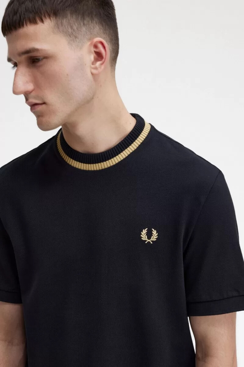 fred perry crew neck piqué mens t-shirt black