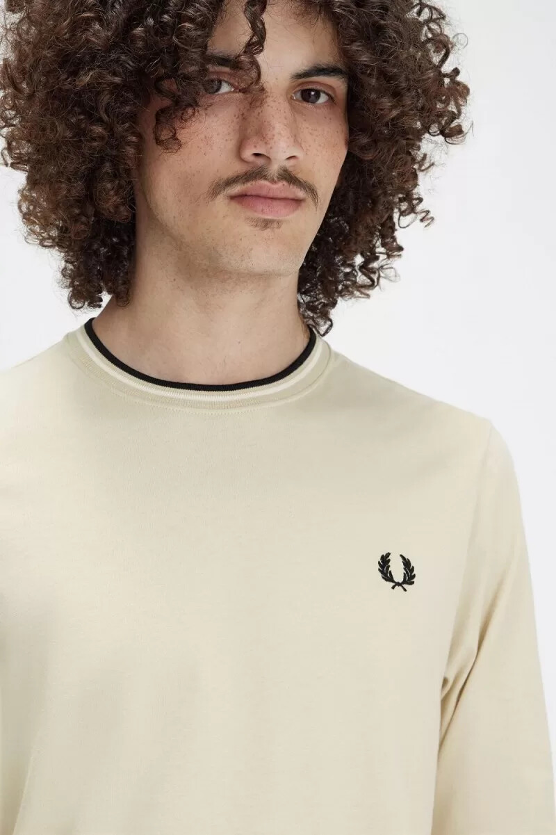 fred perry twin tipped mens t-shirt oatmeal beige black