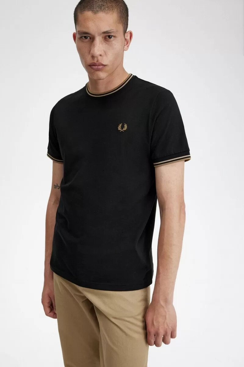 fred perry twin tipped mens t-shirt black green brown