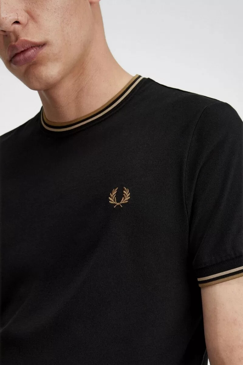 fred perry twin tipped mens t-shirt black green brown
