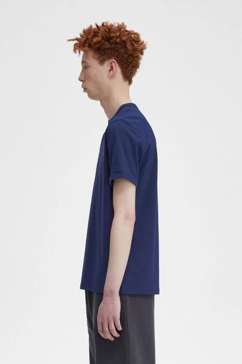 fred perry ringer mens t-shirt french navy snow white