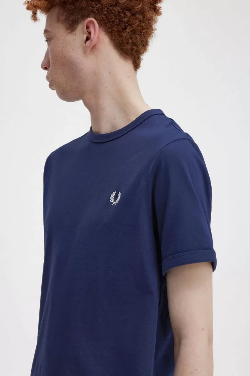 fred perry ringer mens t-shirt french navy snow white