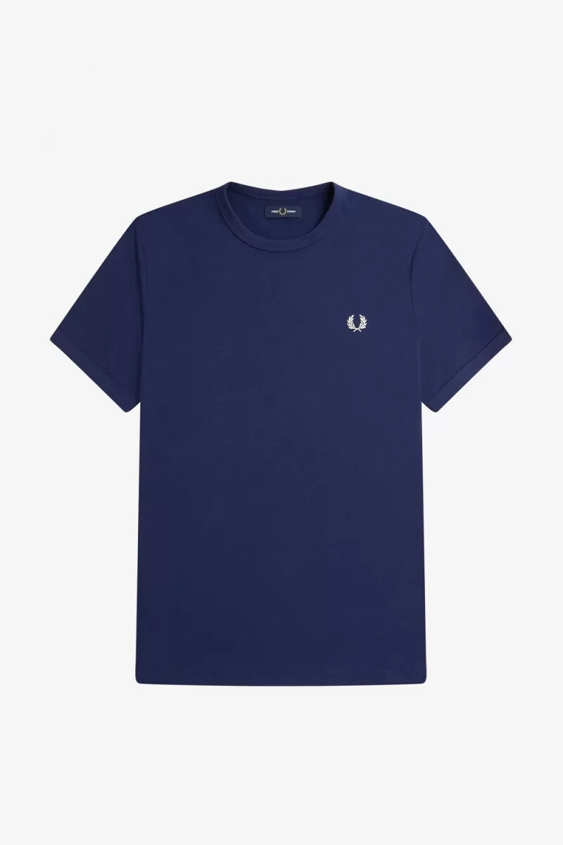 fred perry ringer mens t-shirt french navy snow white