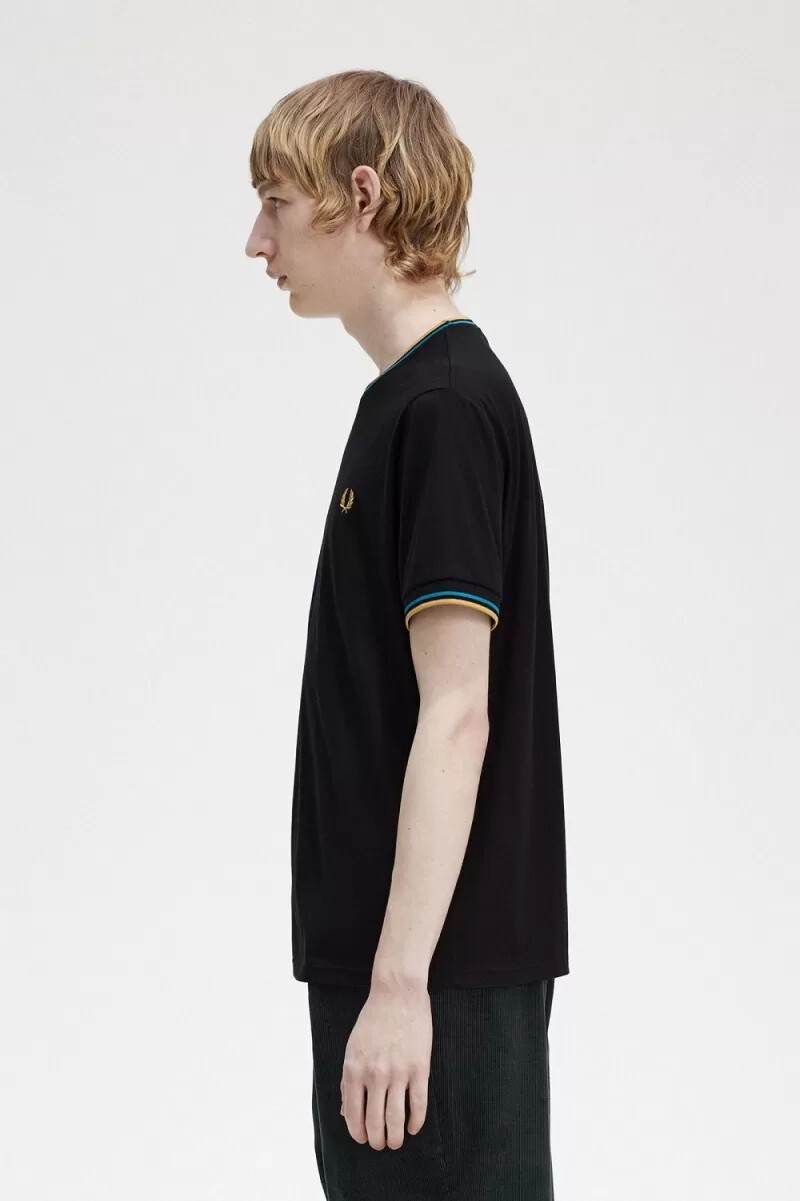 fred perry twin tipped mens t-shirt black cyber blue light rust