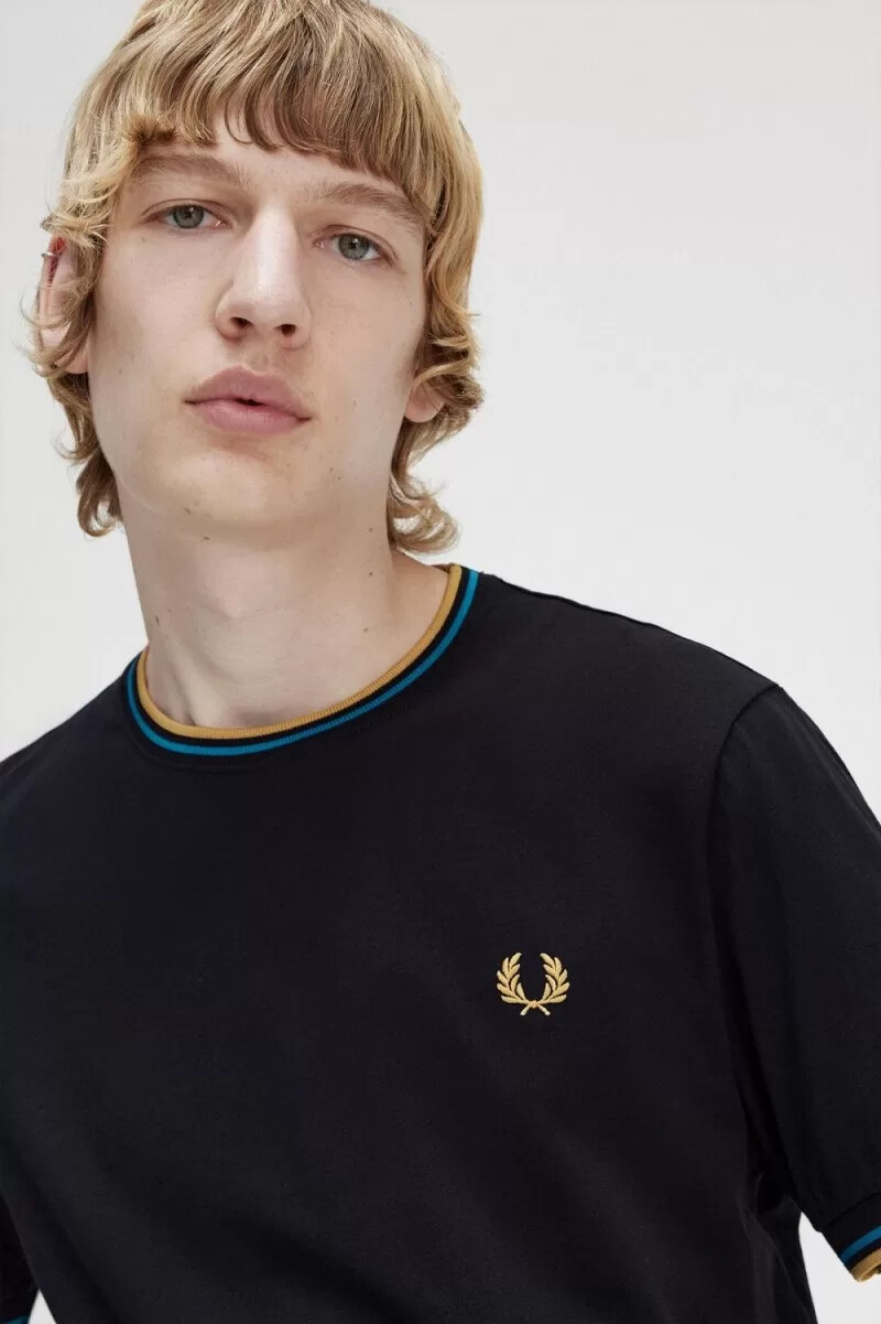 fred perry twin tipped mens t-shirt black cyber blue light rust