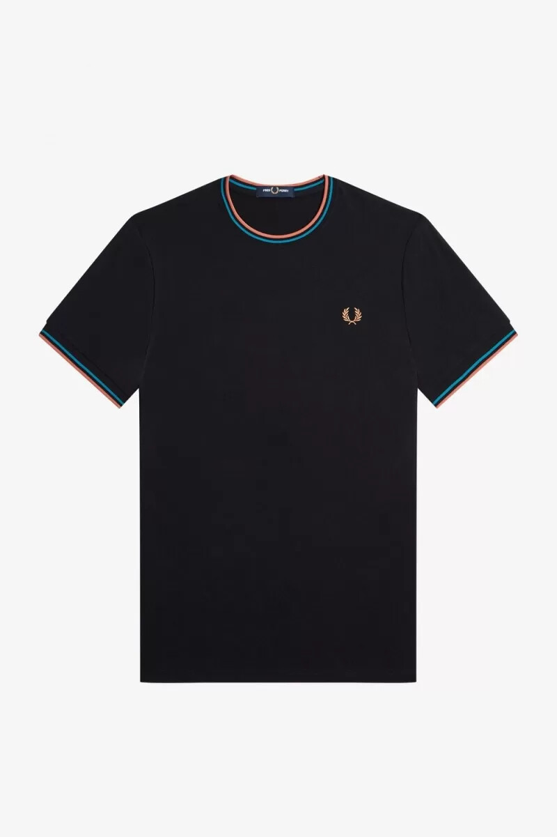 fred perry twin tipped mens t-shirt black cyber blue light rust