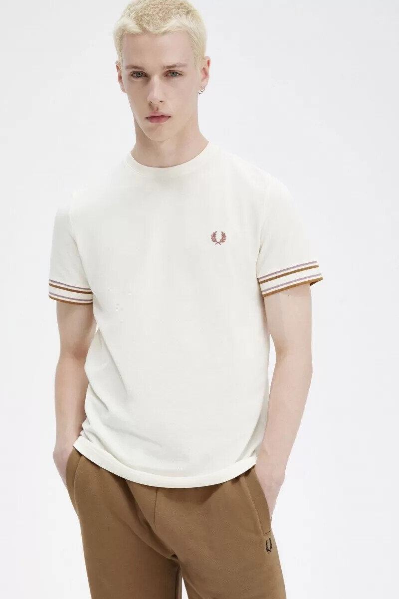 fred perry bold tipped piqué mens t-shirt beige