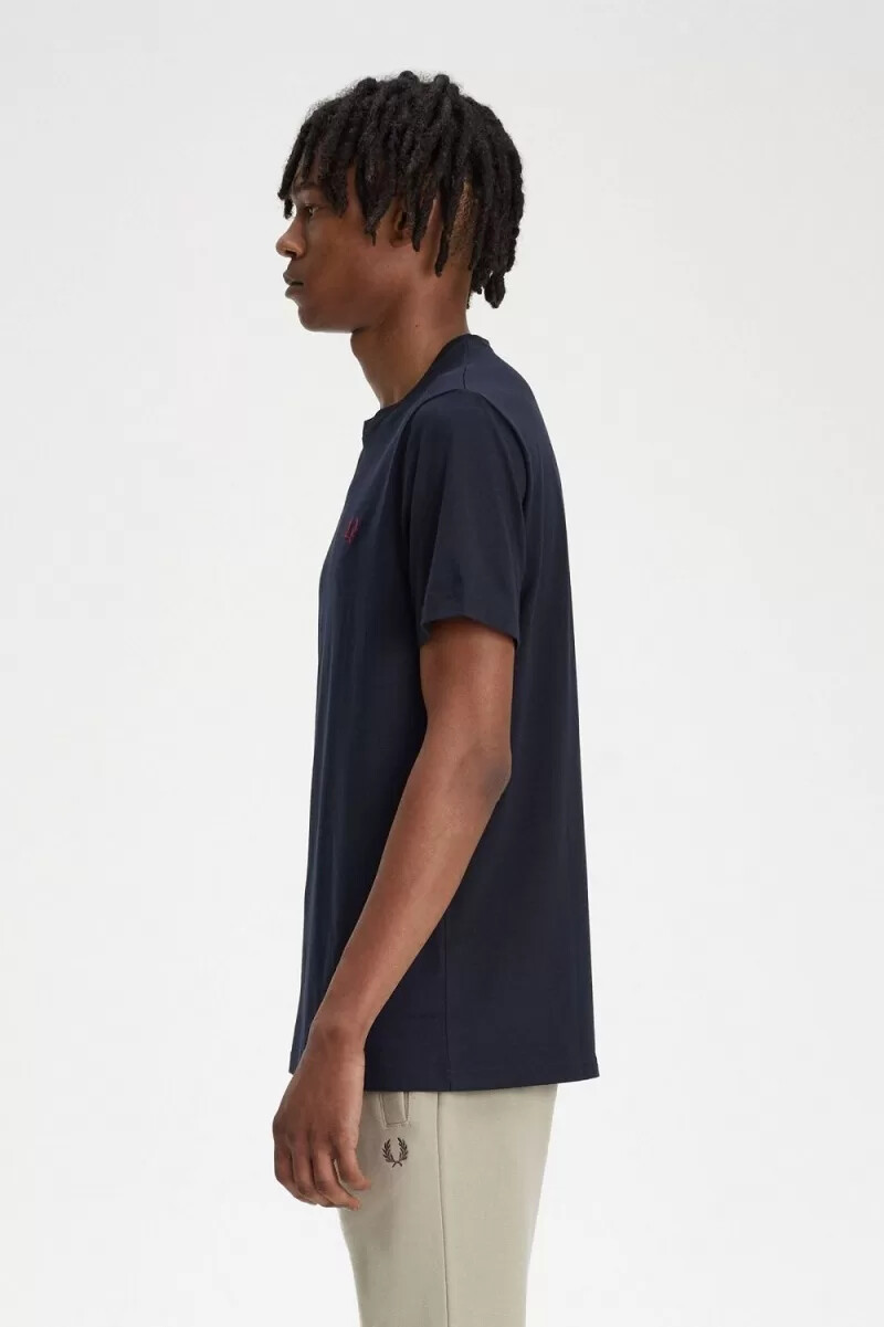 fred perry crew neck mens t-shirt navy burnt red