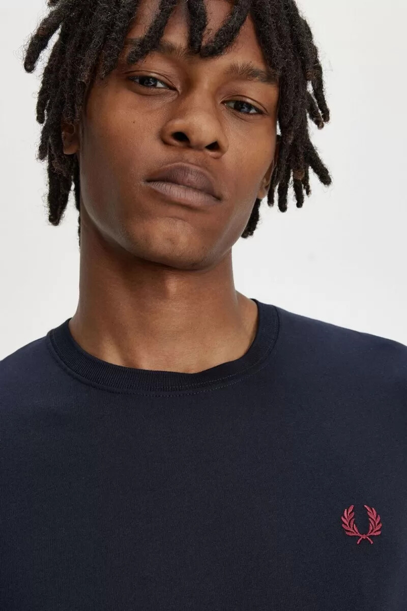 fred perry crew neck mens t-shirt navy burnt red
