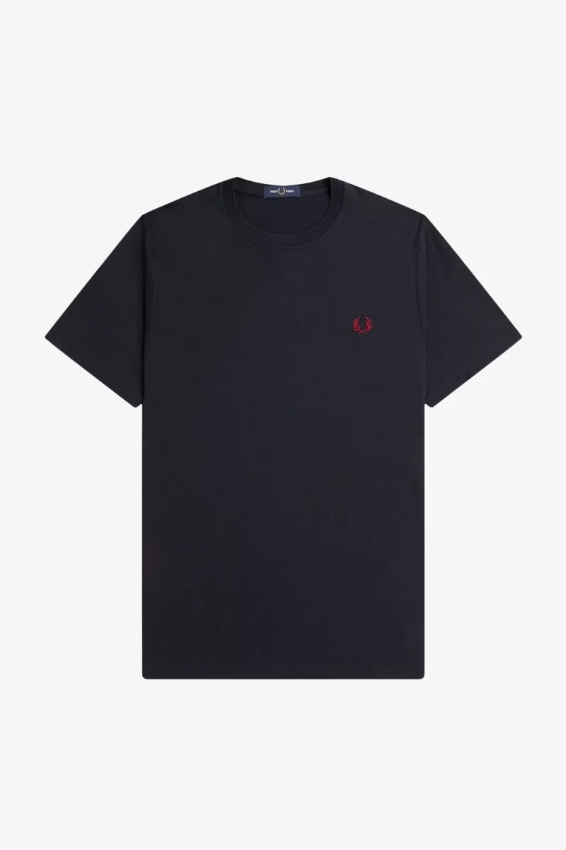 fred perry crew neck mens t-shirt navy burnt red