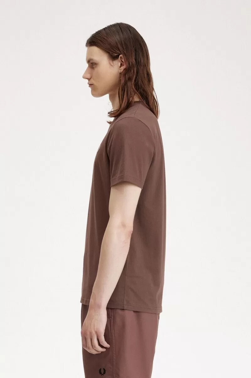 fred perry crew neck mens t-shirt dark red warm grey
