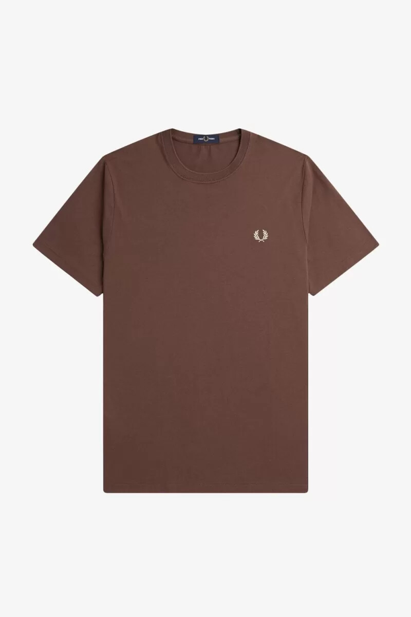 fred perry crew neck mens t-shirt dark red warm grey