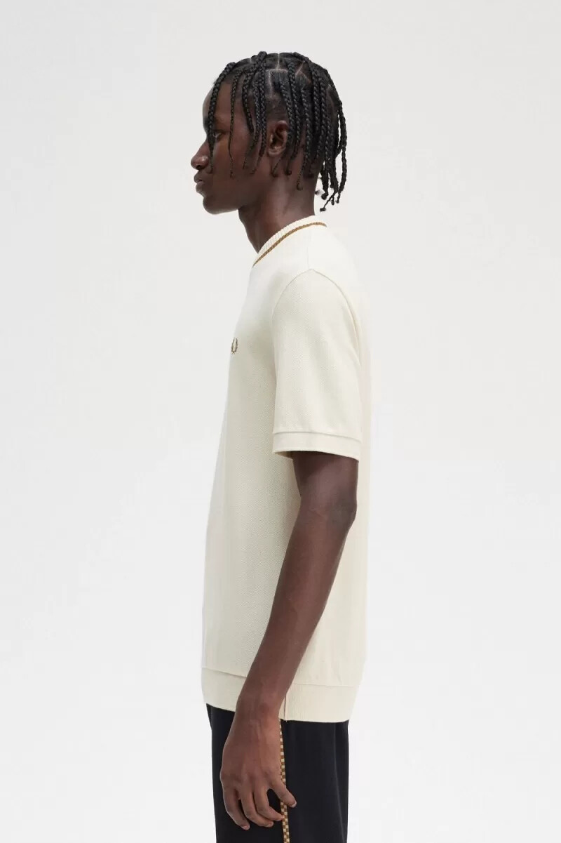 fred perry crew neck piqué mens t-shirt oatmeal