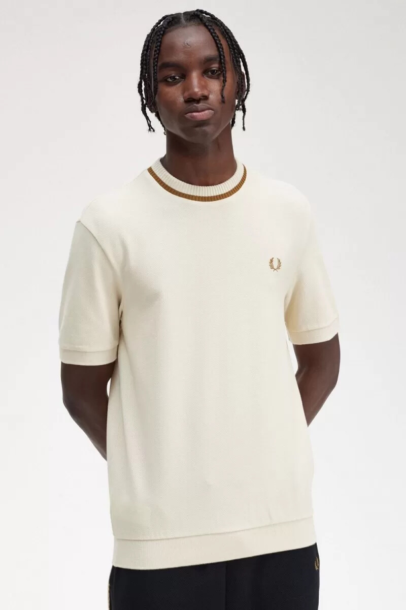 fred perry crew neck piqué mens t-shirt oatmeal