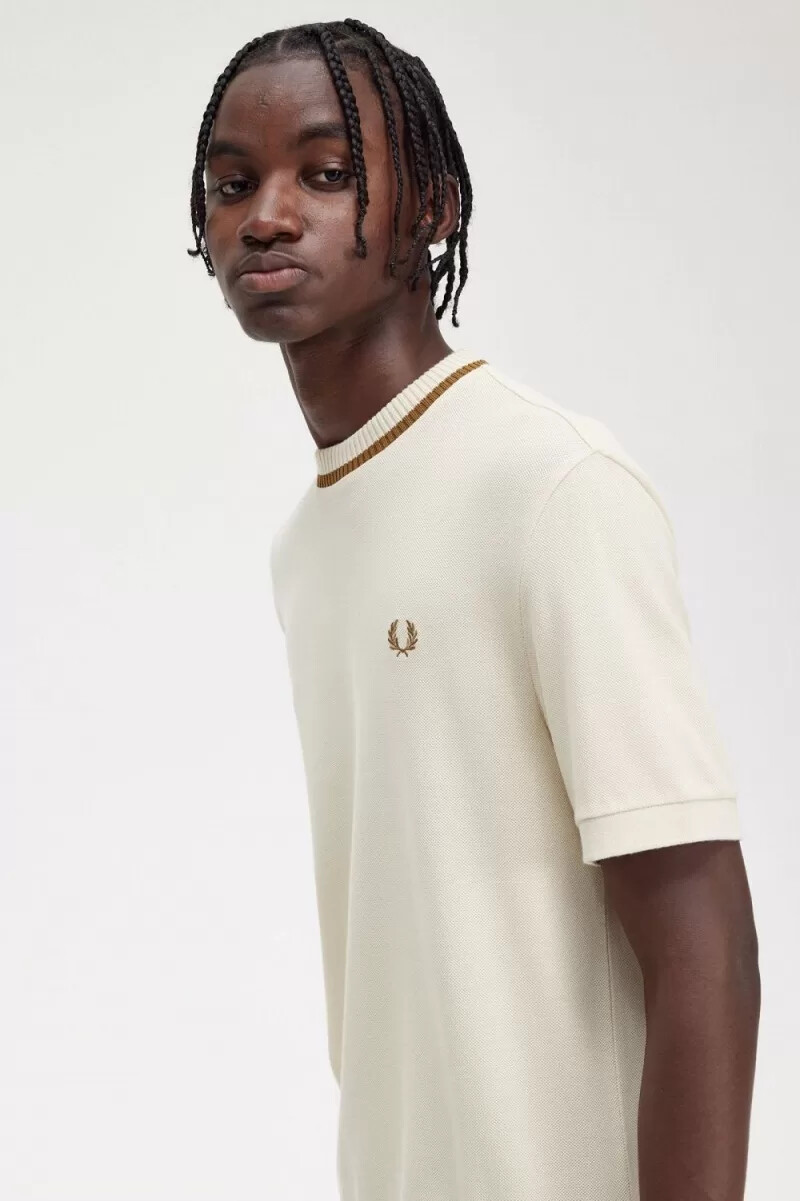 fred perry crew neck piqué mens t-shirt oatmeal