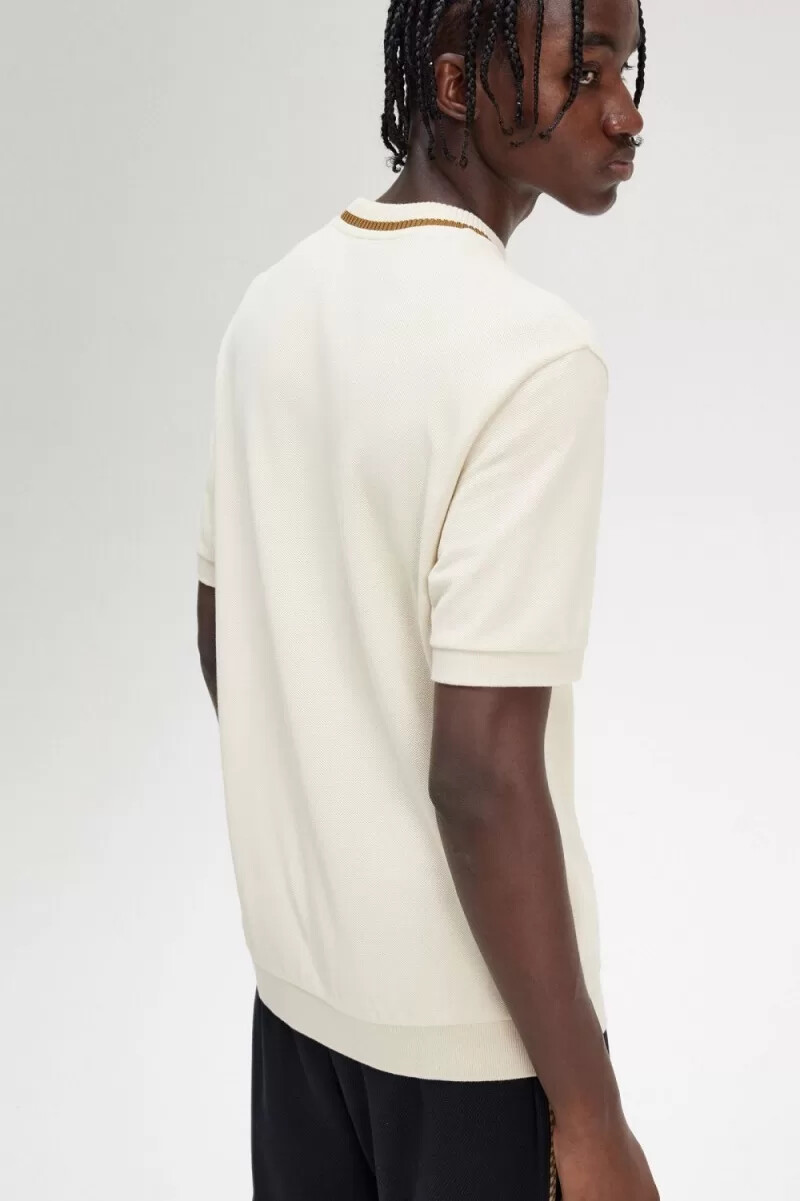 fred perry crew neck piqué mens t-shirt oatmeal