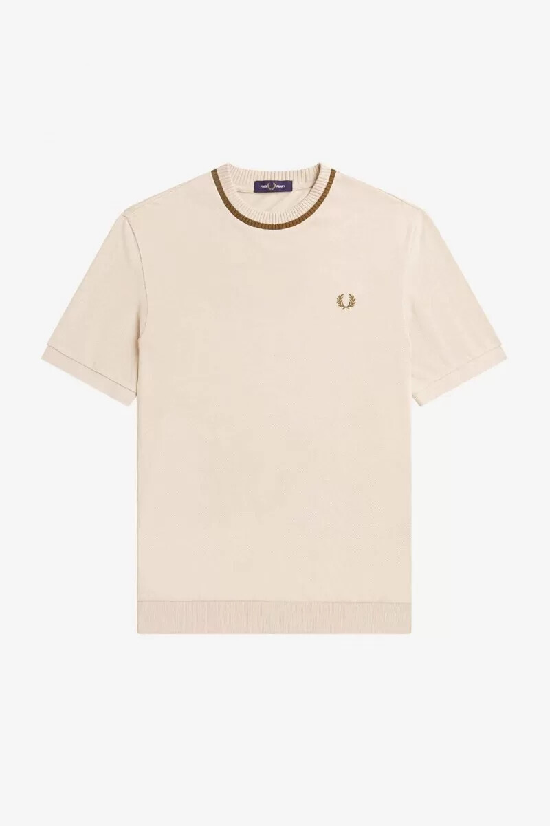 fred perry crew neck piqué mens t-shirt oatmeal
