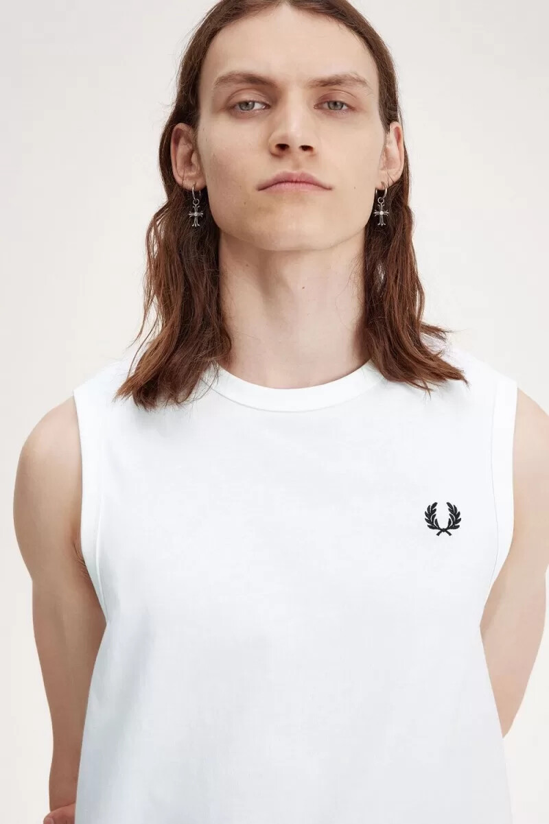 fred perry crew neck vest mens t-shirt white