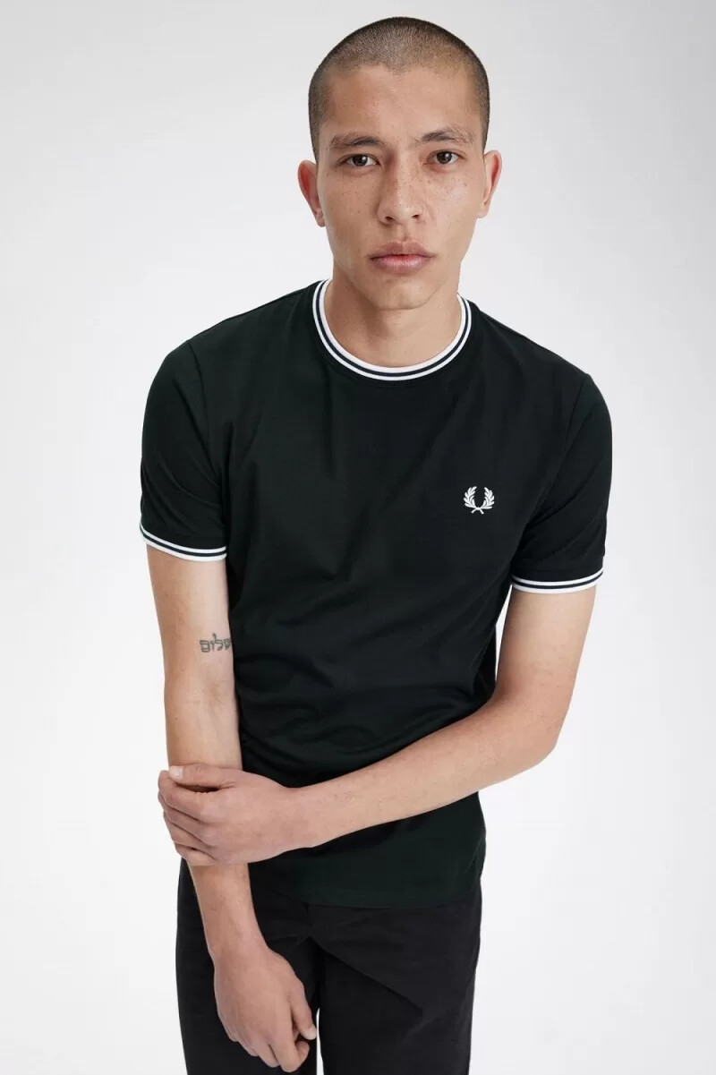 fred perry twin tipped mens t-shirt night green snow white