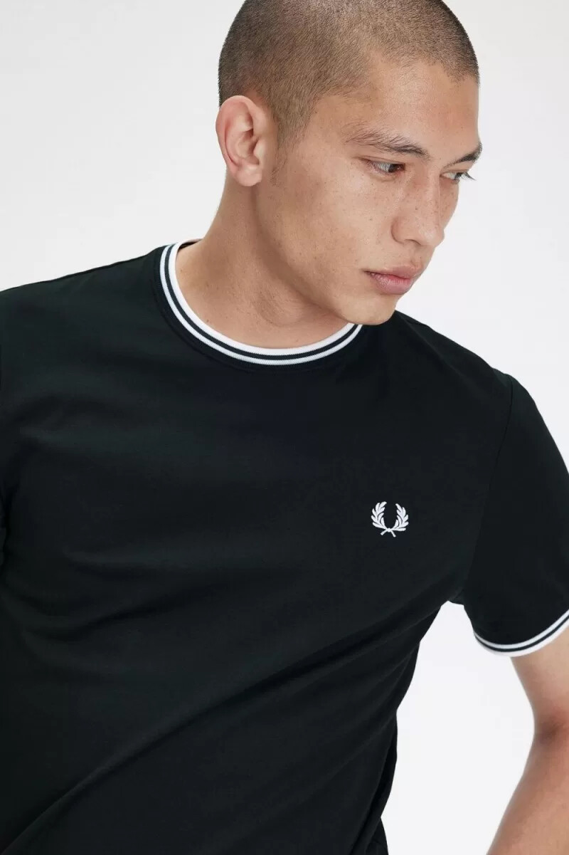 fred perry twin tipped mens t-shirt night green snow white