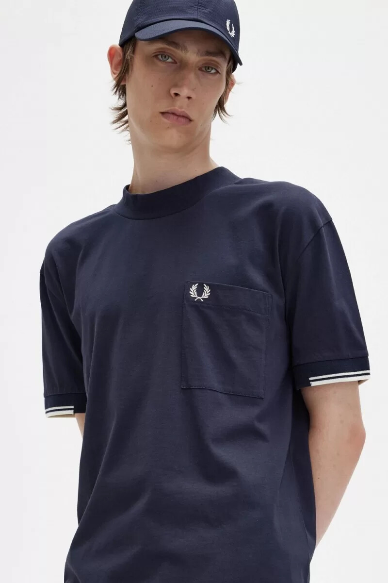 fred perry tipped sleeve mens t-shirt navy