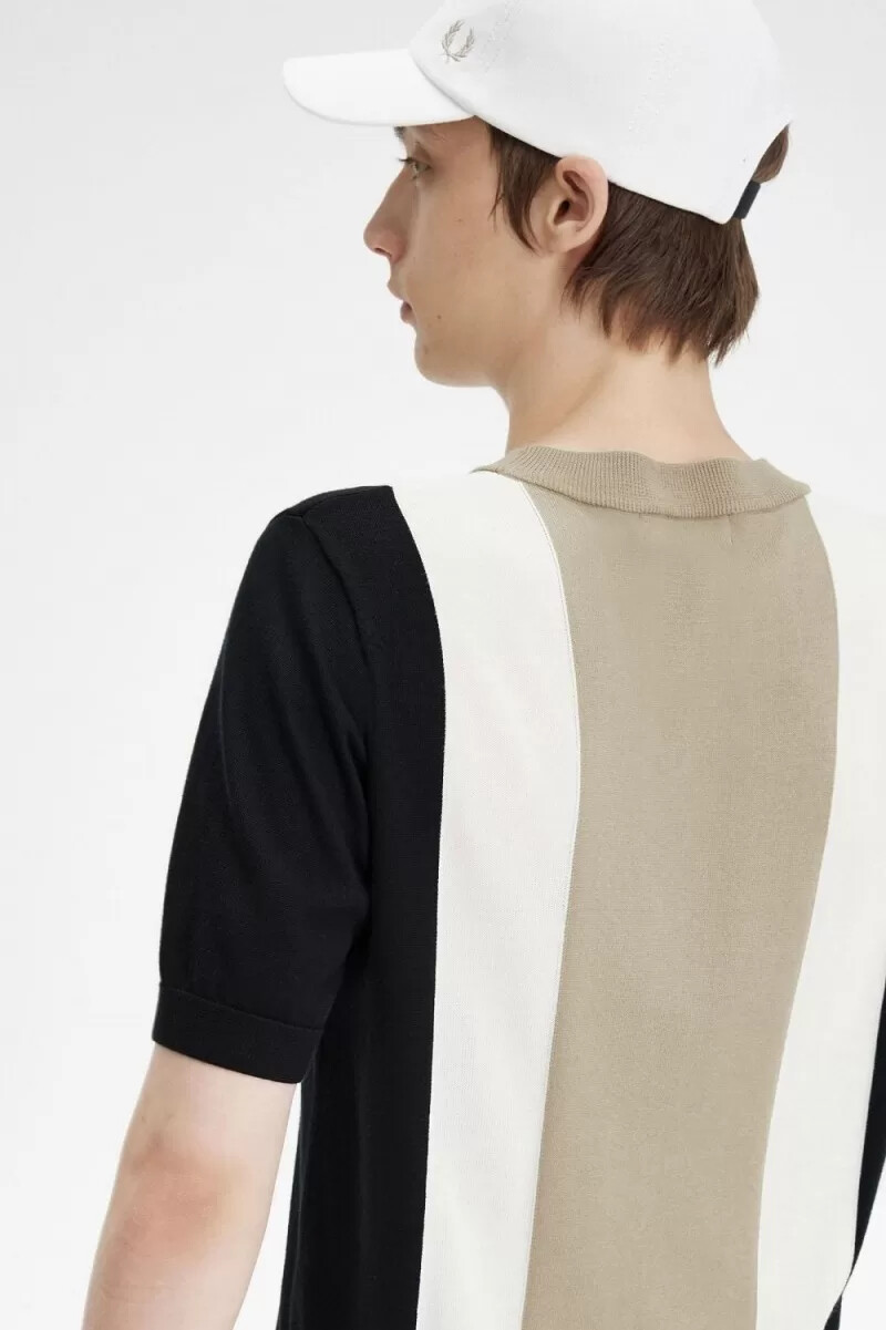 fred perry striped fine knit mens t-shirt black snow white warm grey
