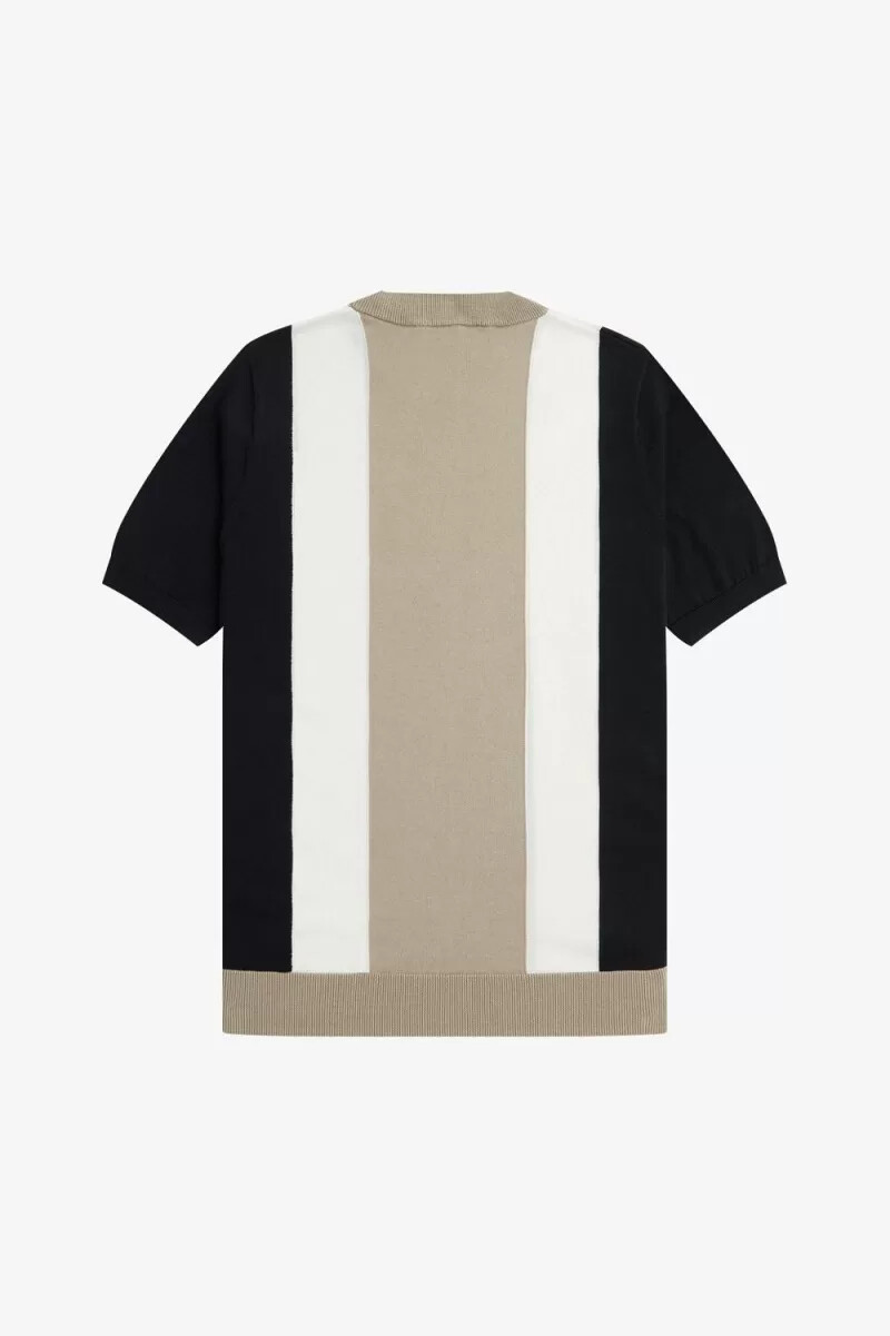 fred perry striped fine knit mens t-shirt black snow white warm grey