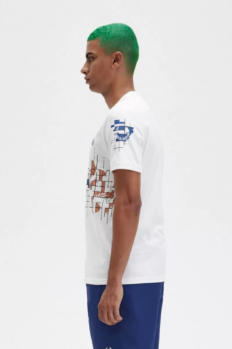 fred perry grid print mens t-shirt snow white