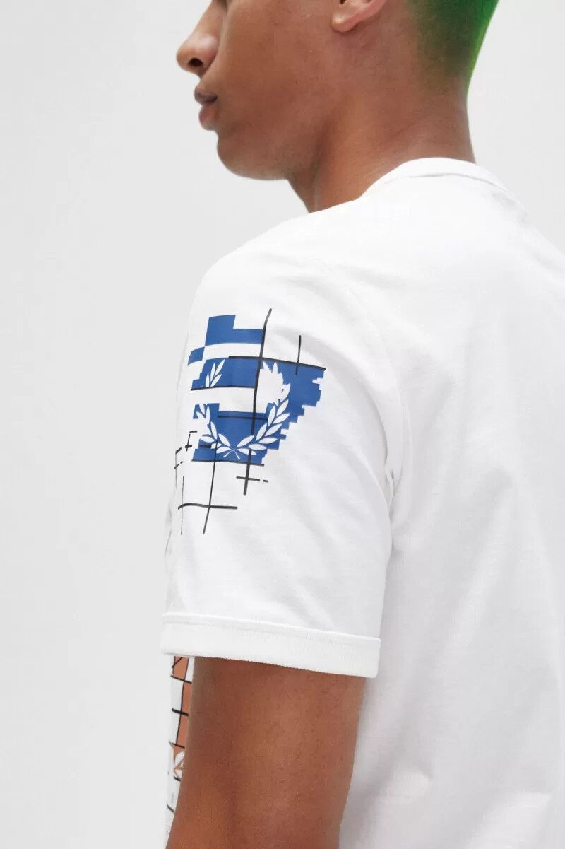 fred perry grid print mens t-shirt snow white