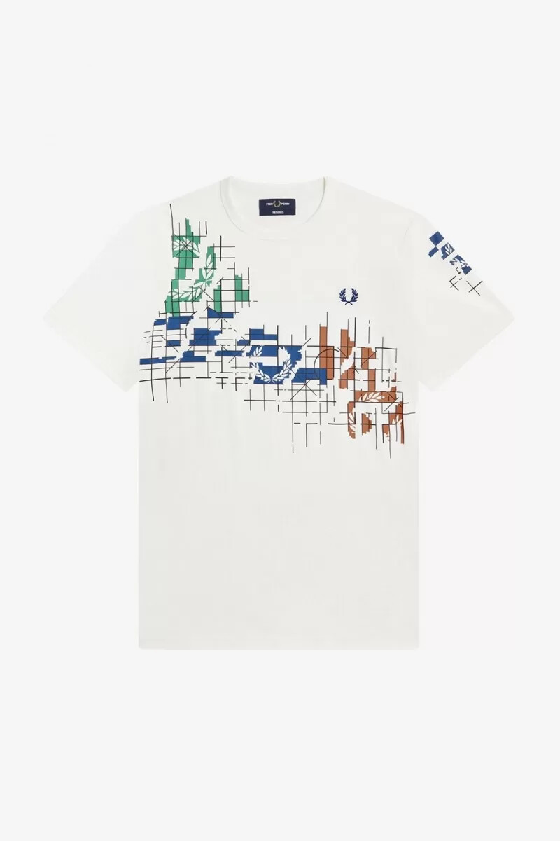 fred perry grid print mens t-shirt snow white