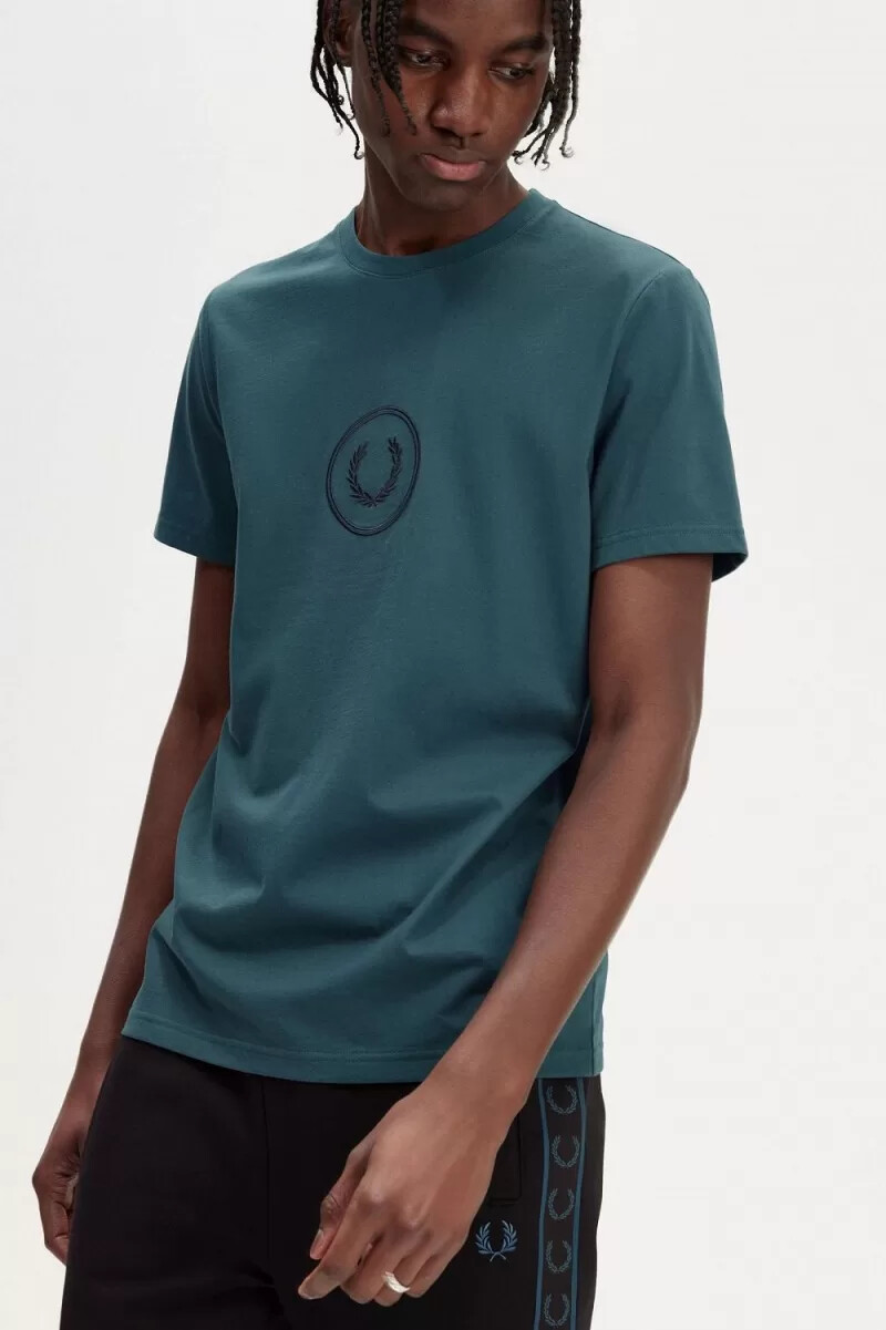 fred perry circle branding mens t-shirt petrol blue