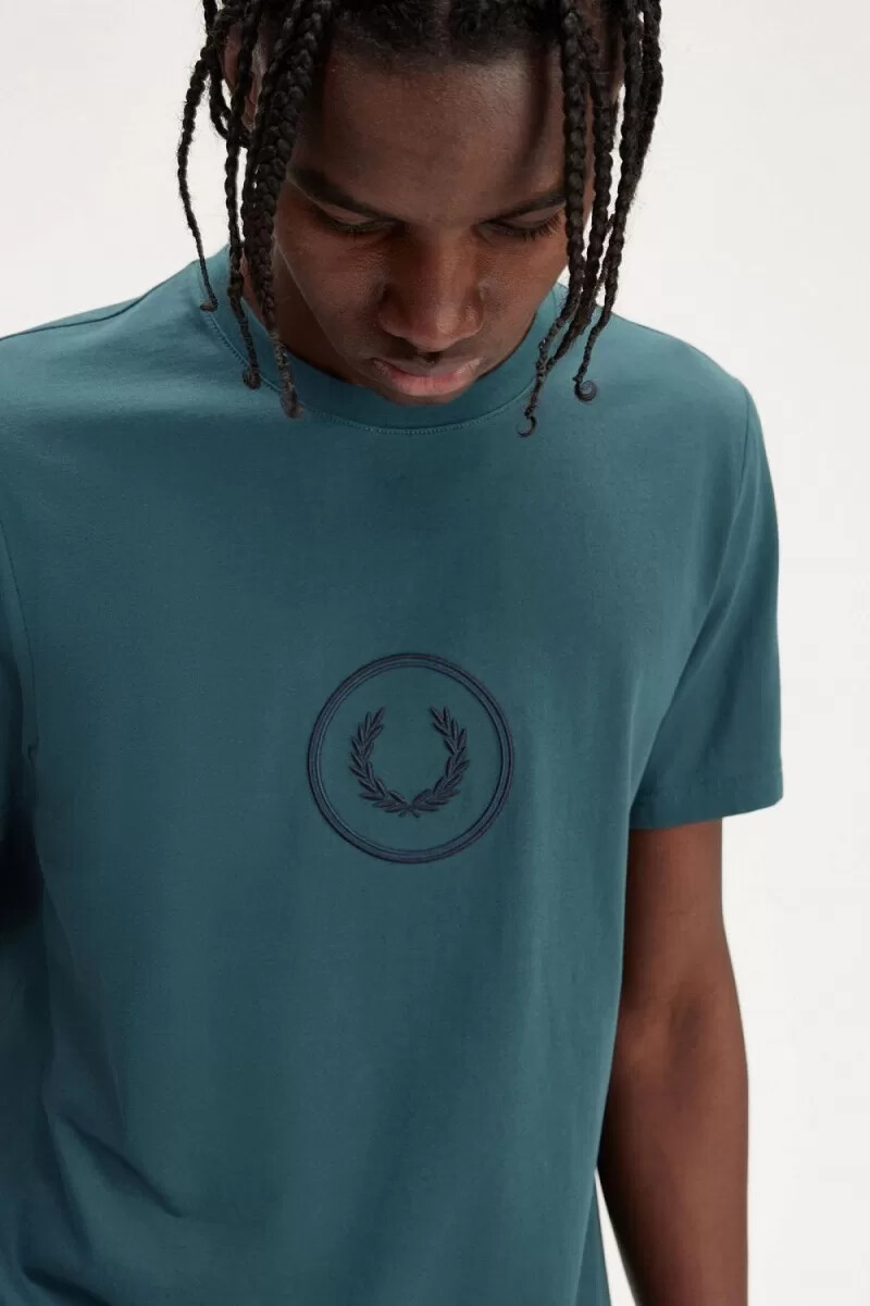 fred perry circle branding mens t-shirt petrol blue