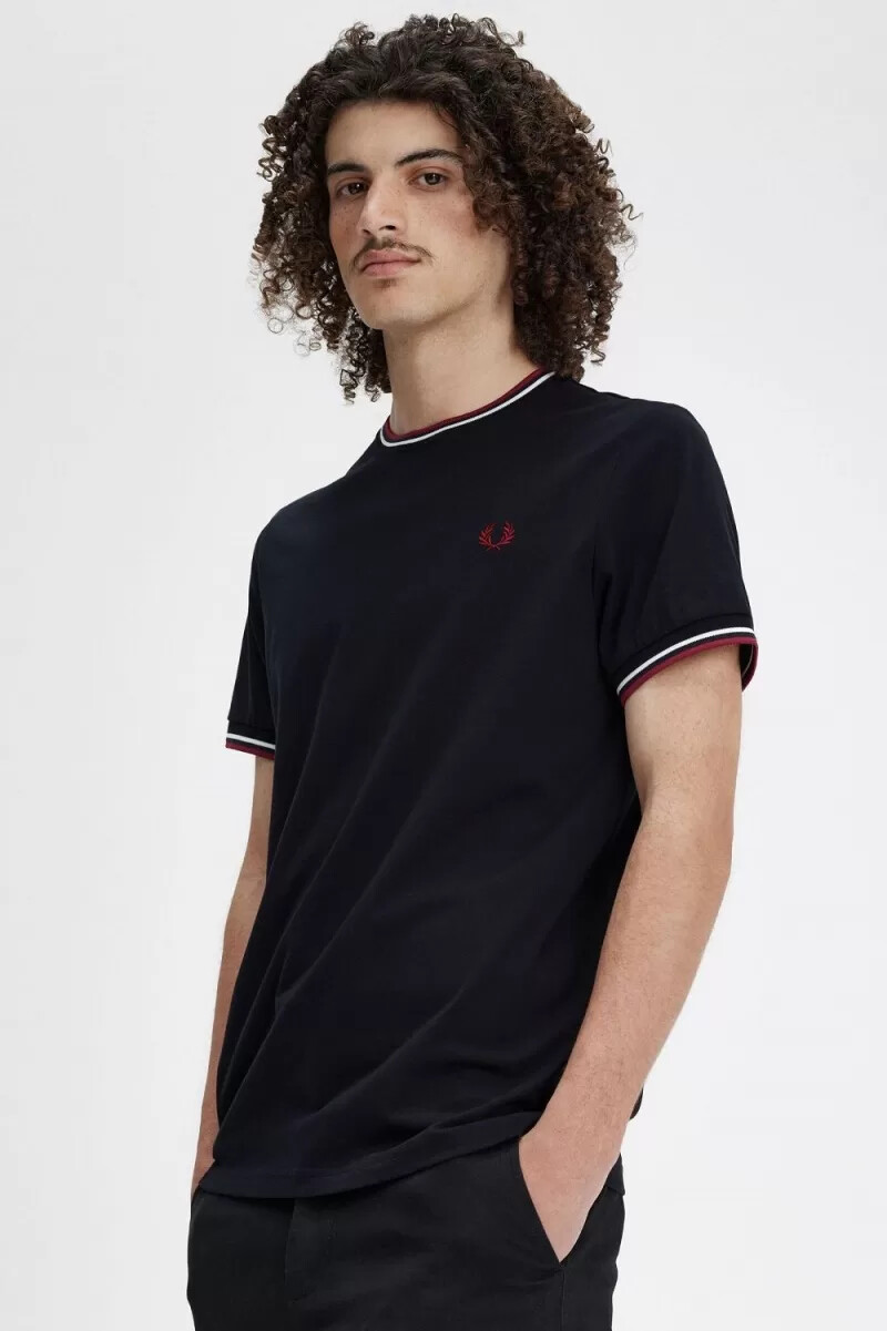 fred perry twin tipped mens t-shirt navy snow white burnt red