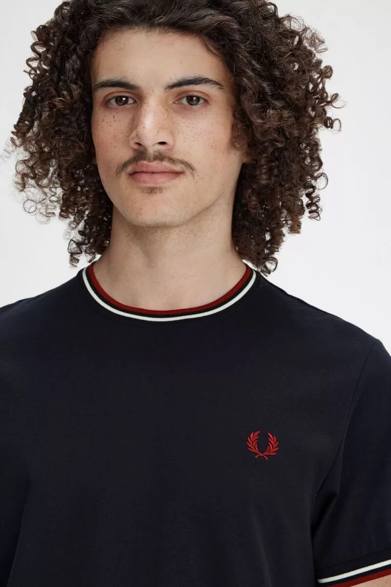 fred perry twin tipped mens t-shirt navy snow white burnt red