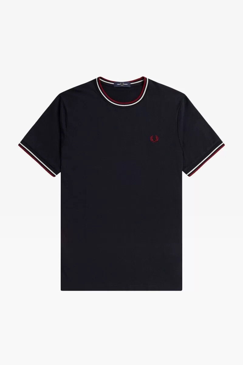 fred perry twin tipped mens t-shirt navy snow white burnt red