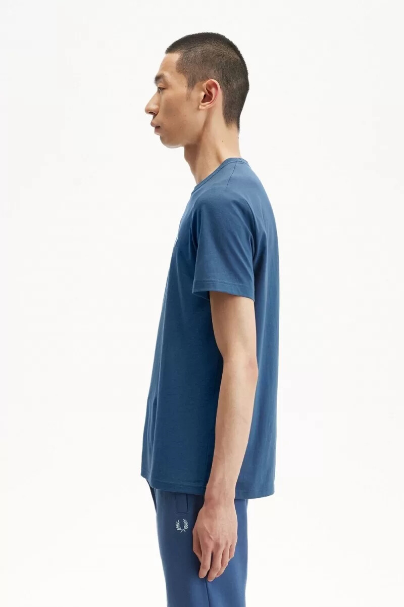 fred perry crew neck mens t-shirt midnight blue light aqua