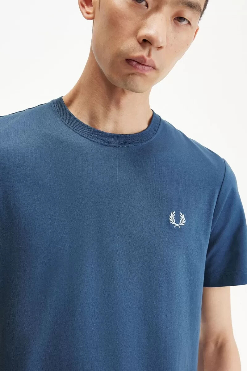 fred perry crew neck mens t-shirt midnight blue light aqua
