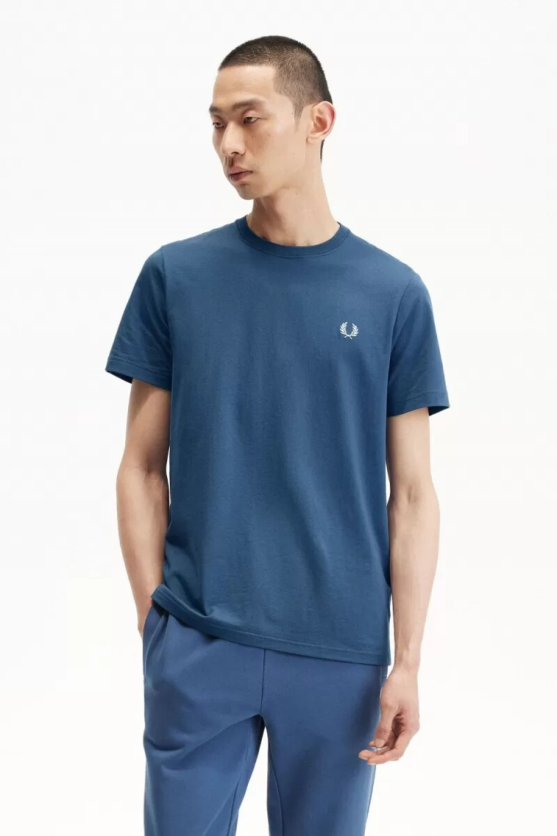 fred perry crew neck mens t-shirt midnight blue light aqua