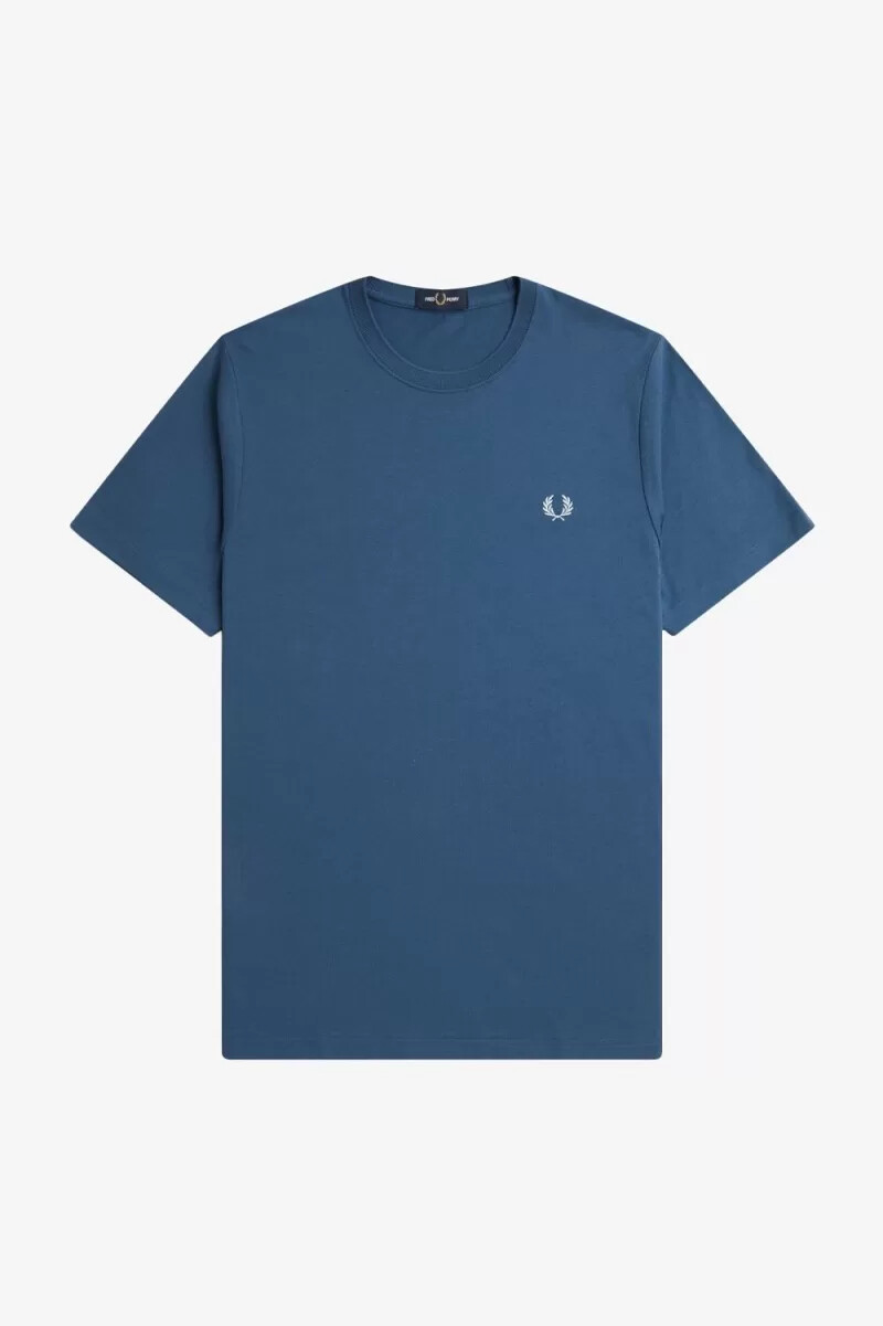 fred perry crew neck mens t-shirt midnight blue light aqua