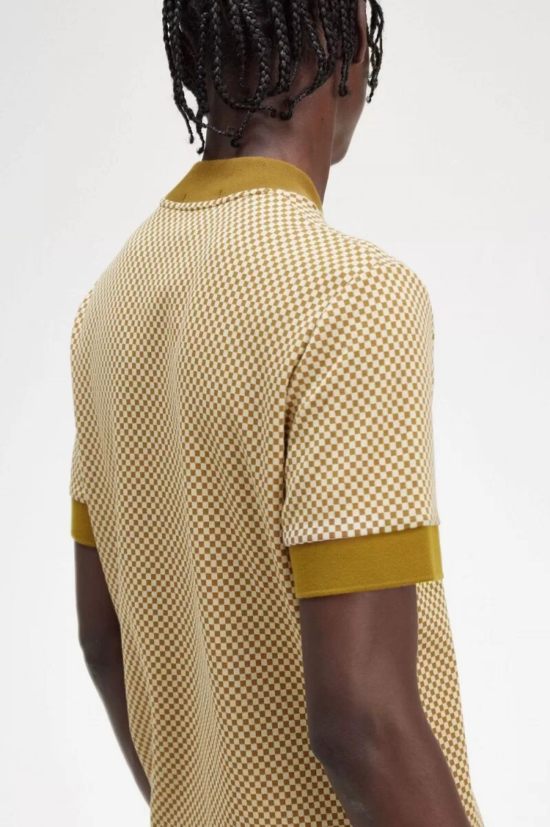 fred perry micro chequerboard mens t-shirt oatmeal dark coffee