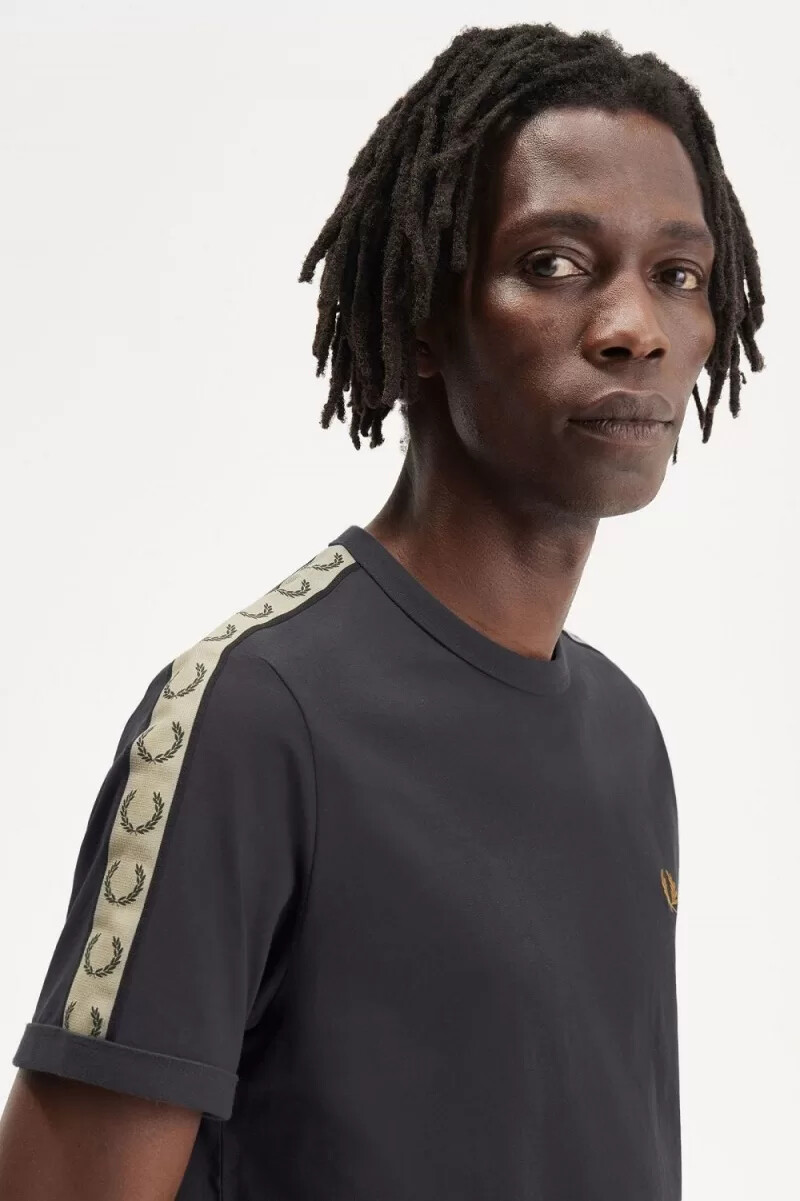 fred perry contrast tape ringer mens t-shirt anchor grey black