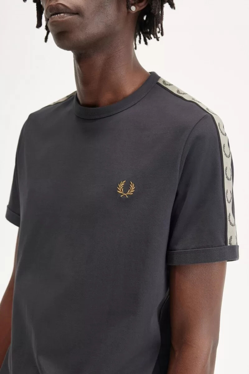 fred perry contrast tape ringer mens t-shirt anchor grey black