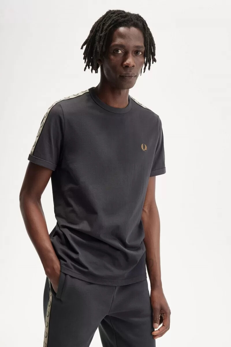 fred perry contrast tape ringer mens t-shirt anchor grey black