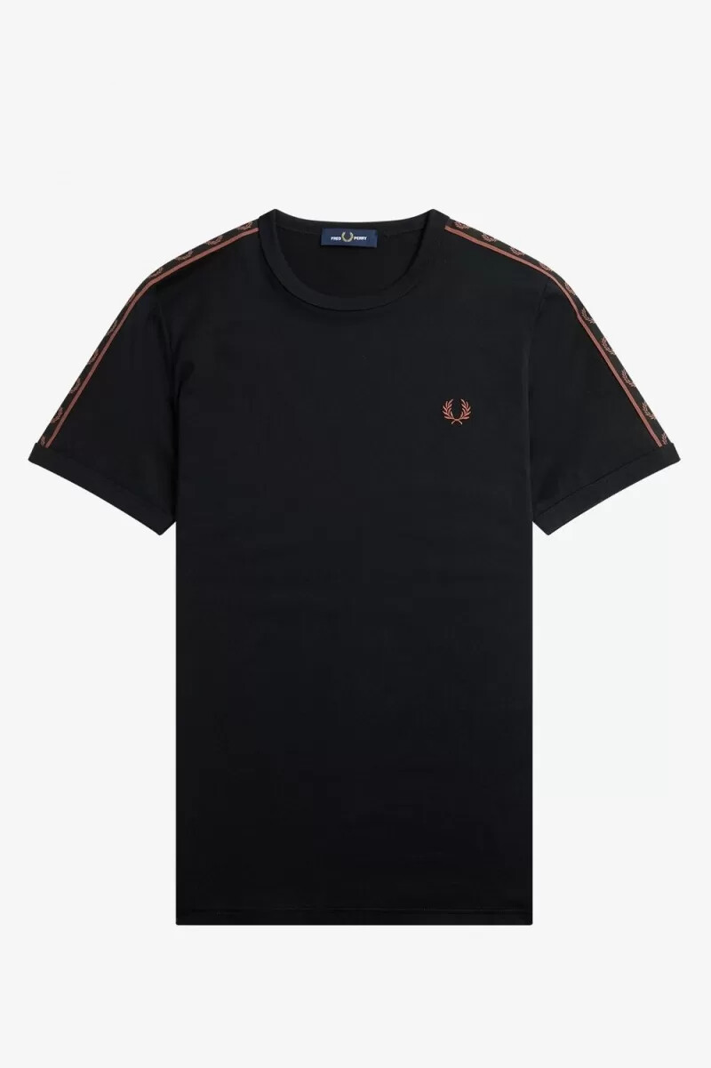 fred perry contrast tape ringer mens t-shirt black whisky brown