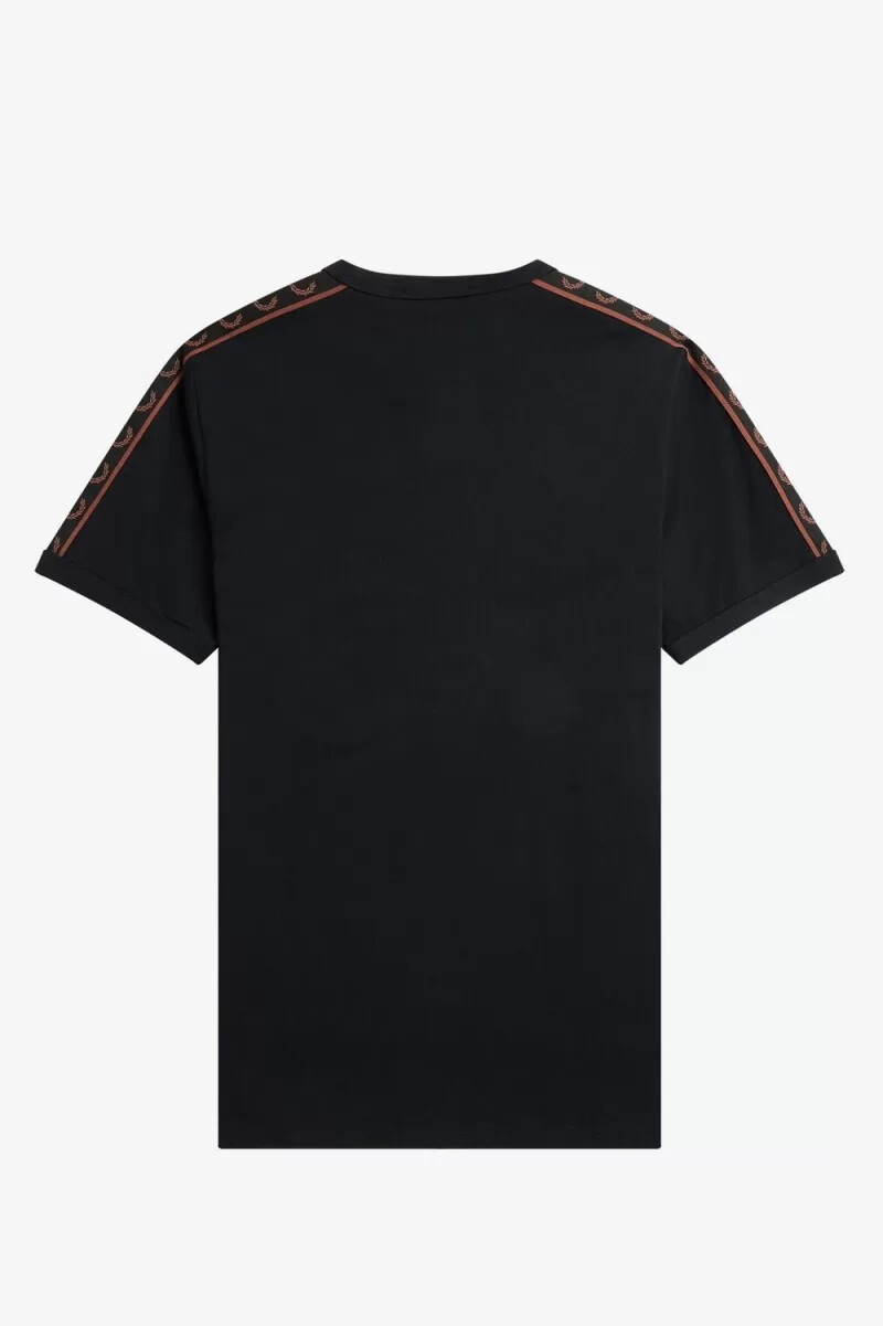 fred perry contrast tape ringer mens t-shirt black whisky brown