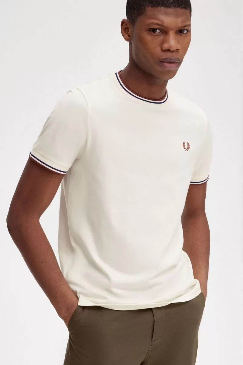 fred perry twin tipped mens t-shirt beige whisky brown