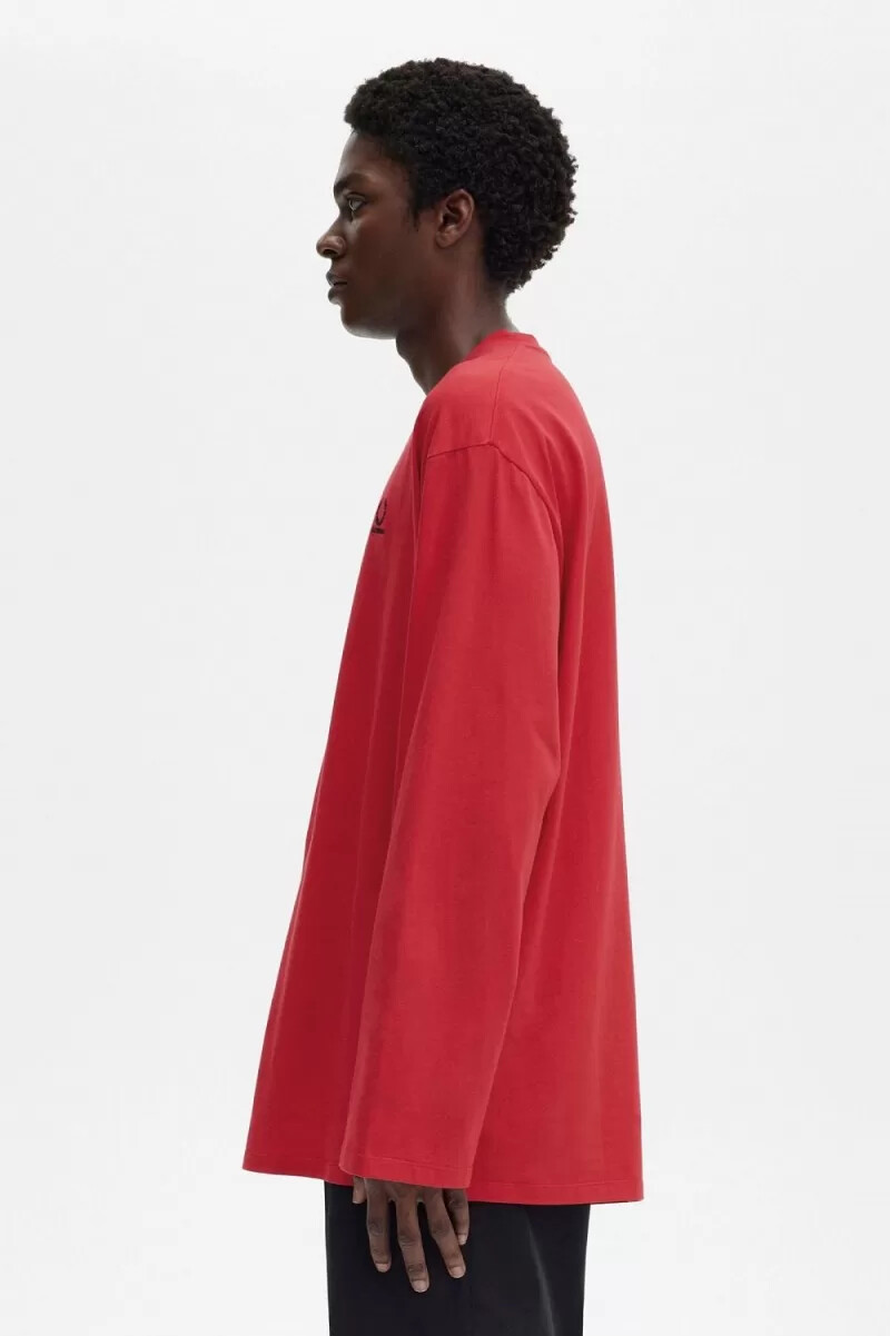 fred perry printed long sleeve mens t-shirt red