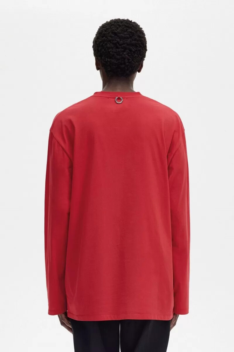 fred perry printed long sleeve mens t-shirt red