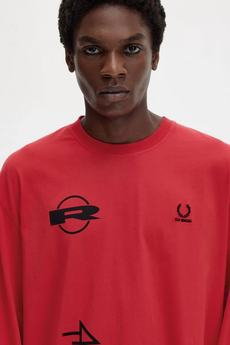 fred perry printed long sleeve mens t-shirt red