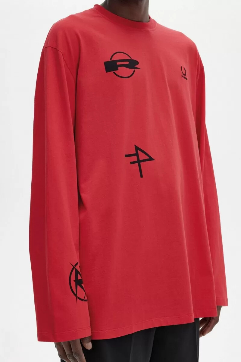 fred perry printed long sleeve mens t-shirt red
